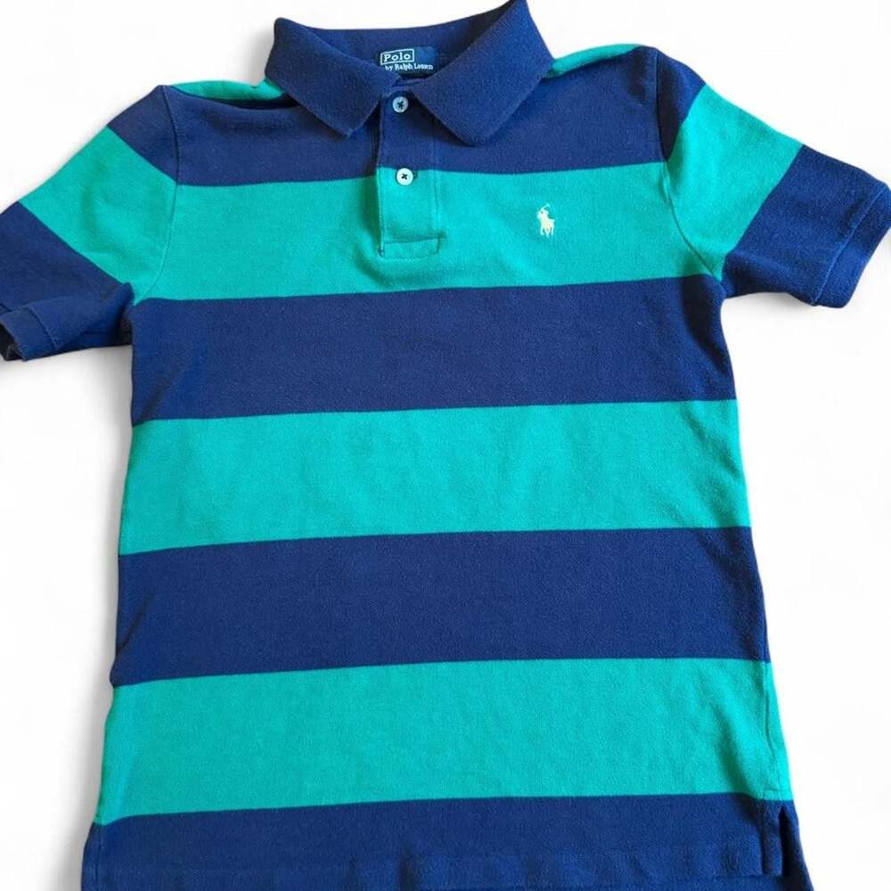 Polo Ralph Lauren Youth Striped Polo Shirt Green Navy Blue